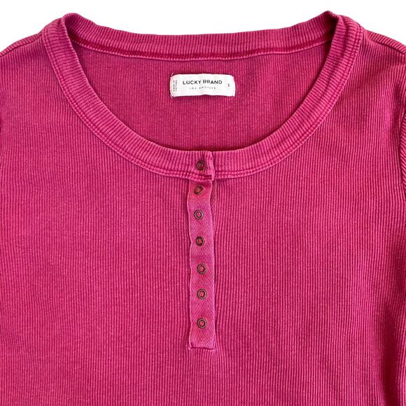 Lucky Brand Ribbed Henley Top in Pink Size Small - Picture 8 of 16